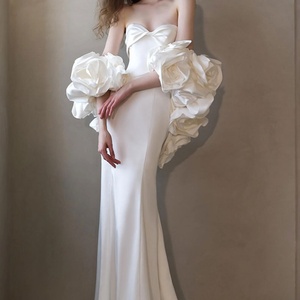 Элегантное атласное свадебное платье на одно плечо в стиле ретро «рыбий хвост», новая коллекция, изысканное, доступное в больших размерах для невест - Product Image 3