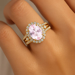 Bagues de fiançailles en morganite naturelle de coupe ovale 14k bague de mariée en or véritable grappe Solitaire diamant naturel femmes bagues d'anniversaire - Product Image 2