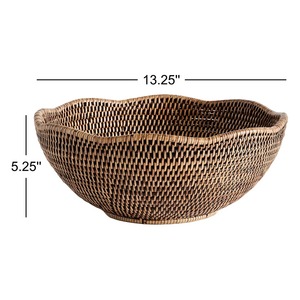 Panier à fruits en rotin avec bord ondulé, panier de rangement fait main, vente en gros, écologique, fabriqué au Vietnam - Product Image 3