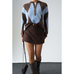 Coffee-Blue <b>Argyle</b> Pattern <b>Sweater</b> - Product Image 1