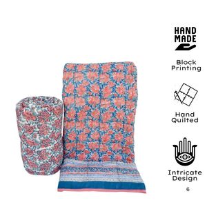 Floral mano bloque impreso Kantha Stitch edredón 108 \ "X90 \" suave ligero relleno de algodón al por mayor conjuntos de edredón personalizables - Product Image 2