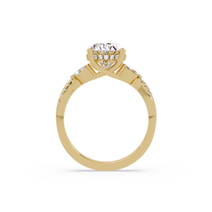 Anillo de compromiso de oro puro de 14K/18K personalizado con diamante de corte ovalado cultivado en laboratorio y diseño de tallo dividido, con racimos laterales de diamantes de corte marquesa, anillos de boda - Product Image 3