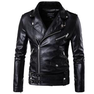 Veste en cuir PU pour hommes manteau à fermeture éclair automne capuche mode vêtements de rue couleur unie veste de moto décontractée - Product Image 1