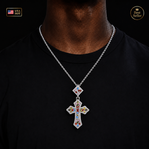 Collar con Colgante <span class=keywords><strong>de</strong></span> Cruz Multicolor 5A CZ con Engaste en Forma <span class=keywords><strong>de</strong></span> Diamante, Piedra Arcoíris <span class=keywords><strong>de</strong></span> Zirconia para Joyería Hip Hop para Hombres y Mujeres - Product Image 2