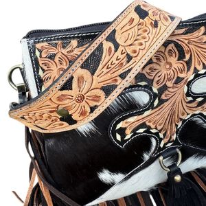 Bolso de Mano de Cuero Genuino Estilo Occidental Azteca con Diseño Repujado, Cierre de Cremallera, Impermeable, Capacidad de 2L, Calidad Premium, Diseño Boho de Piel de Vaca - Product Image 2