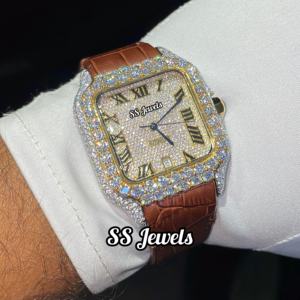 Unisex 41mm Analog Stainless Steel Mechanical Lab-Grown Iced Diamonds Hip Hop Classic <b>Watch</b> 20mm Leather Band Wholesale - Product Image 1