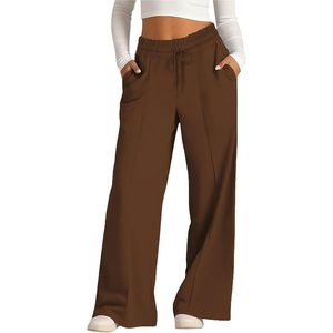 High Quality <b>Women's</b> Streetwear Winter Flare Trousers Solid Color <b>Fleece</b> Warm Cotton Sweatpants Flat Front Drawstring Closure - Product Image 1