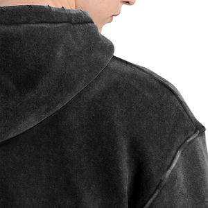 Sweat à capuche surdimensionné noir lavé Vintage personnalisé pour hommes populaires pull à manches longues décontracté avec sweat à capuche avec poche kangourou pour hommes - Product Image 3