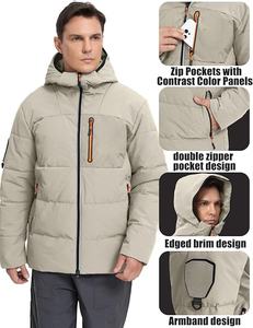 Veste matelassée isolante pour homme à capuche imperméable Manteaux d'hiver légers chauds coupe-vent Manteau de neige avec poches zippées - Product Image 4