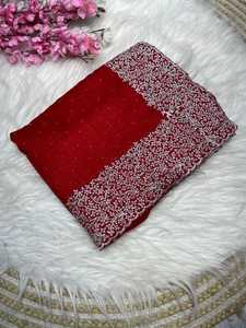 Diseñador indio nupcial de moda pesado floreciente Vichitra tela de seda bordado Sari diseñador étnico de moda nupcial exclusivo Saree - Product Image 3