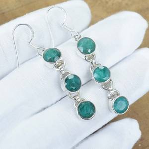 <b>Emerald</b> Sterling Silver Hook Dangle <b>Earrings</b> Handmade May Birthstone Cute Elegant Jewelry Gifts for Women Party High Quality - Product Image 4