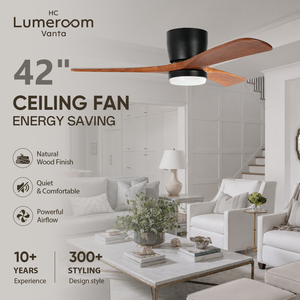 USA In Stock Modern 42 Inch 3 Blade <b>Ceiling</b> Fan with <b>Light</b> Solid Wood Design Quiet Energy Efficient DC Motor - Product Image 1