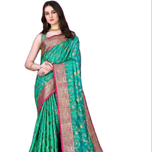 Qualité standard Festival Collection Saree en soie de Banarasi lourd avec pièce de chemisier imprimé au prix de gros - Product Image 1