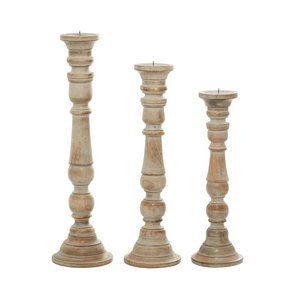 Candelabros de granja de Pilar grande, decoración navideña para el hogar, candelabro de madera de mango marrón con estilo torneado, Juego de 3 - Product Image 6