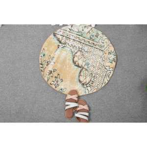 Turkish 2.3x2.3 ft Eco-Friendly Traditional <b>Wool</b> Rug Vintage Round Rug <b>Brown</b> Patchwork Latex Backing Rug - Product Image 5