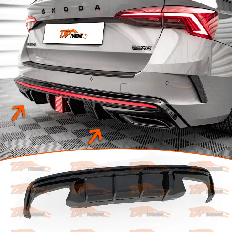 Skoda Octavia RS MK4 2020 MX Design diffusore posteriore Splitter con uscite di scarico sinistra e destra Kit VRS in plastica nera lucida per pianoforte