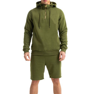 2025 meilleure qualité hommes sweats à capuche ensembles Logo personnalisé 100 coton Sweat Jogger survêtements ensemble court hommes deux pièces à capuche et ensembles courts - Product Image 1