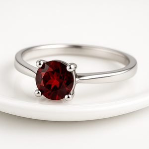 925 Sterling <b>Silver</b> Rhodium-Plated <b>Garnet</b> Engagement Wedding <b>Ring</b> Claw Setting Certified Trendy Party Everyday Style for January - Product Image 4