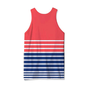 Camiseta sin mangas con cuello redondo a rayas rojas y azules para hombre, informal, transpirable, de punto - Product Image 5