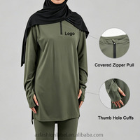 Ensemble de sport modeste 2 pièces OEM personnalisé pour femmes musulmanes, haut à manches longues et pantalon, grande taille, antistatique, respirant, tenue de sport