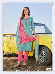Ensemble Kurti et pantalon en viscose rayonne lourde avec dupatta en soie Chanderi, mode féminine, grossiste en Inde, exportateur mondial - Product Image 5