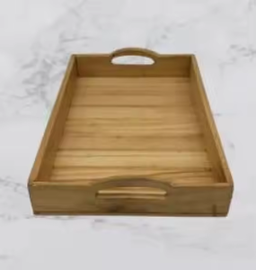 Plateau de rangement en bois avec poignée Design poli rond durable classique par Crescent Crafts - Product Image 2