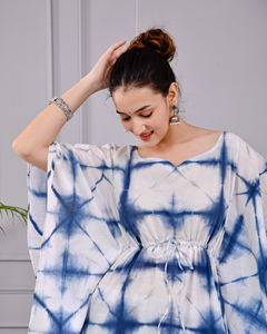 Conjunto de Dos Piezas Tie Dye para Mujer |   Top estilo caftán de algodón con pantalón |   Conjunto de Dos Piezas Indigo Shibori para Venta al por Mayor - Product Image 5