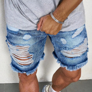 Shorts en jean déchirés pour homme, style décontracté d'été, design effiloché, franges, nouveau style tendance, 100% coton, écologique - Product Image 3