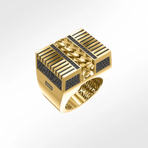 Chaîne Monaco Nero 13 avec bague en or véritable jaune massif 10 carats avec diamant noir et blanc pour bijoux de mode pour hommes - Product Image 1