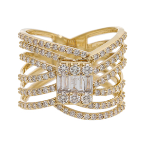 Elegant Classic Luxury 14K <b>Gold</b> Multi-Row Natural Diamond Statement <b>Ring</b> Rhodium Plated Brilliant Cut Wide Band Women's <b>Cocktail</b> - Product Image 1