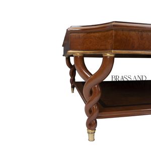 Table basse carrée élégante avec incrustation en bois, bordure noire et pieds torsadés décoratifs pour une décoration intemporelle du salon - Product Image 2