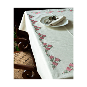 Customizable Floral Pattern Cotton <b>Table</b> Cloth 60x84 Inches Embroidered Design 200 GSM GOTS Certified Soft Wash OEM Ready - Product Image 2