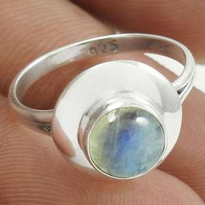 Bague en argent sterling 925 avec pierre précieuse semi-précieuse ronde, ornée d'une pierre de lune arc-en-ciel, bijoux bohèmes raffinés - Product Image 4