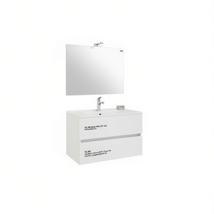 FSC MIX Glossy White LED Lamp Wall-Hung Base Unit <b>with</b> 2 <b>Drawers</b> 80 cm Ceramic Sink Flush <b>Mirror</b>-Complete Bathroom Set - Product Image 2