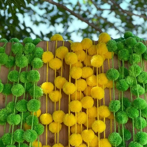 Colorful Pom Pom With Tassels Christmas Decor Vibrant Decorative Strings Birthday Wedding Haldi Mehndi Silk Velvet Backdrops - Product Image 1