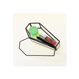 Mini caja de vidrio Anillo de almacenamiento y pendiente y brazalete Caja transparente de vidrio con base negra de metal Producto de la mejor calidad para el hogar Acabado negro - Product Image 4