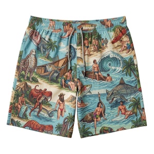 Shorts de Baño para Hombre, Estilo Vintage, Poliéster y Elastano, Secado Rápido, con Cordón Ajustable, Traje de Baño Casual de Verano, Shorts de Playa, Venta al Por Mayor OEM - Product Image 1