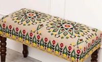 Banc pliable en bois fait main, décoratif, de style indien traditionnel, avec broderies artisanales en coton, pour salon ou chambre à coucher