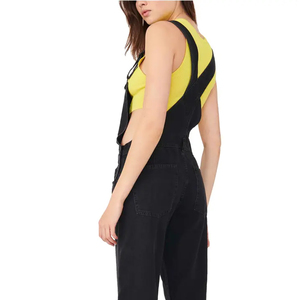 Combinaison en jean noire décontractée pour femmes, longueur entière, style streetwear, avec logo personnalisé brodé, imprimé, sans manches, lavée - Product Image 5