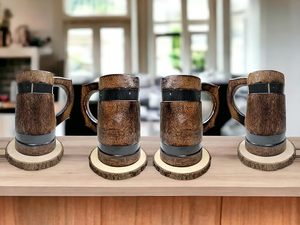 Taza de madera tradicional de alta calidad con diseño tallado Regalo ecológico para amantes de la naturaleza y fanáticos de la decoración de madera de la India - Product Image 3