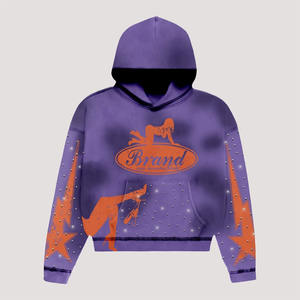 Nouveautés Sweat à capuche strass 100% coton Streetwear Zipup Vintage Hoodie Zipper Screen Printing Hoodie - Product Image 4