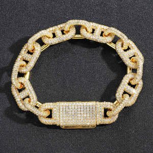 VVS Moissanite Hip Hop bracelet à breloques diamant taille ronde 15mm Cuban Link Bracelet pour homme en argent sterling 925 - Product Image 2