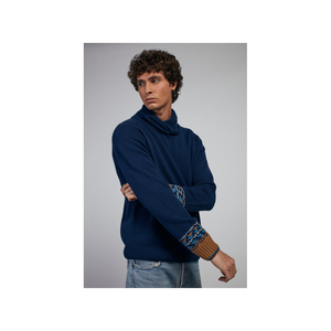 Pull tricoté en cachemire éco-responsable 100% PAOLO NERO de haute qualité, à manches longues, bleu, pour l'hiver, anti-boulochage, ODM, pour homme - Product Image 1