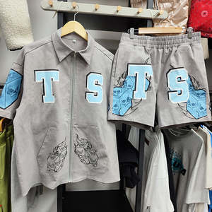 Custom logo Wholesale Short Full Zip up Hoodies and Jogger Sets Unisex 2 Piece Set Short Sweatsuit Tracksuit for Men - Product Image 5