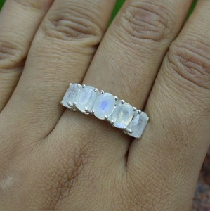 Boho Style classique bague bijoux pour femmes bijoux en argent 925 en argent Sterling pierre de lune pierres précieuses à la main bague cadeau pour l'amour - Product Image 4