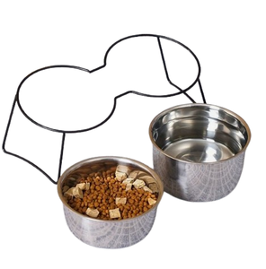 Support en fer noir de qualité supérieure avec deux mangeoires pour animaux de compagnie en acier pour animaux de compagnie nourriture/eau servant des bols d'alimentation pour animaux de compagnie - Product Image 2