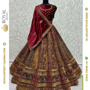 Nouveau velours double couleur exclusif avec fantaisie Dori brodé Zari Work Bridal Lehenga Choli - Product Image 4