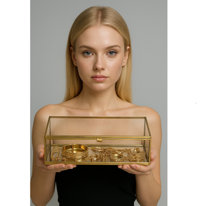 Caja de vidrio con acabado dorado de elegancia atemporal Escaparate de joyería Premium Presentación de chocolate o exhibición de regalo de lujo - Product Image 2