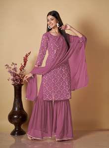 Tenue de cérémonie pakistanaise tendance pour femmes, Salwar Kameez, qualité supérieure, broderie lourde en georgette, ensemble trois pièces - Product Image 3