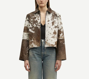 Chaqueta de Cuero Vacuno Nueva al por Mayor, Chaqueta de Cuero con Estampado de Vaca Personalizada, Chaqueta de Cuero con Pelo Original para Mujer, Chaqueta Ecológica de Grano Completo para Hombre - Product Image 3